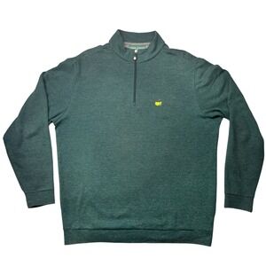 Masters Collection Pullover Mens Large Green Striped 1/4 Zip Golf Sweater Logo